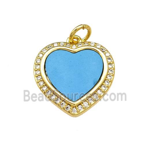 Copper Heart Pendant Pave Blue Shell Zirconia 18K Gold Plated