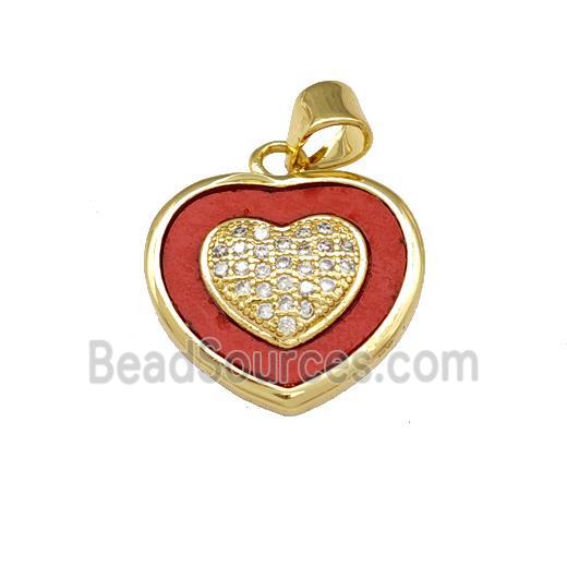 Copper Heart Pendant Pave Shell Zirconia 18K Gold Plated