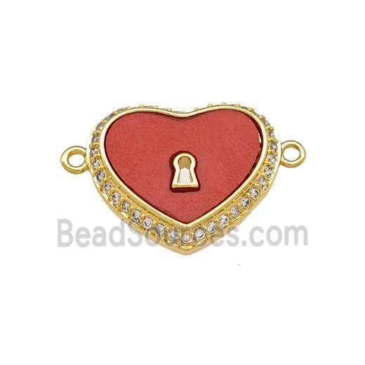 Copper Heart Connector Pave Shell Zirconia 18K Gold Plated