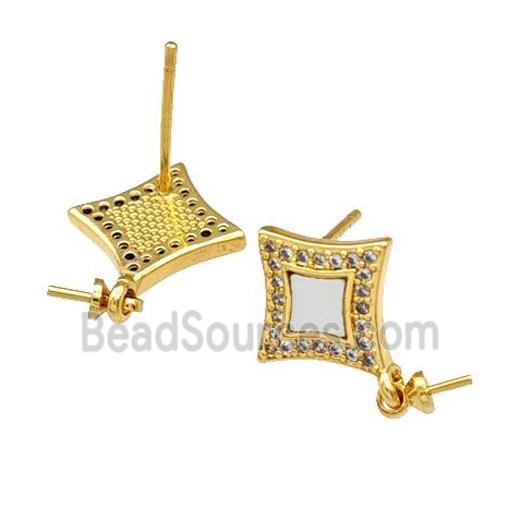 Copper Stud Earrings Pave Shell Zirconia With Bail Star 18K Gold Plated