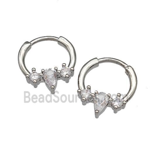 Copper Hoop Earrings Micro Pave Zirconia Platinum Plated