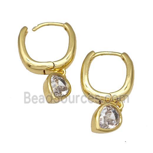 Copper Latchback Earrings Pave Zirconia Heart Gold Plated