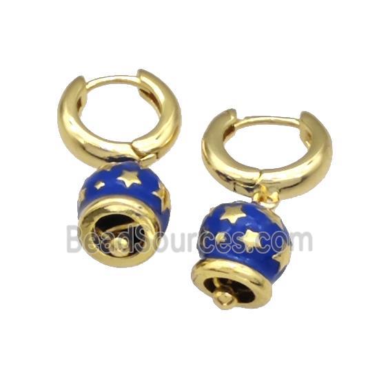 Copper Hoop Earrings With Bell Blue Enamel Star Gold Plated