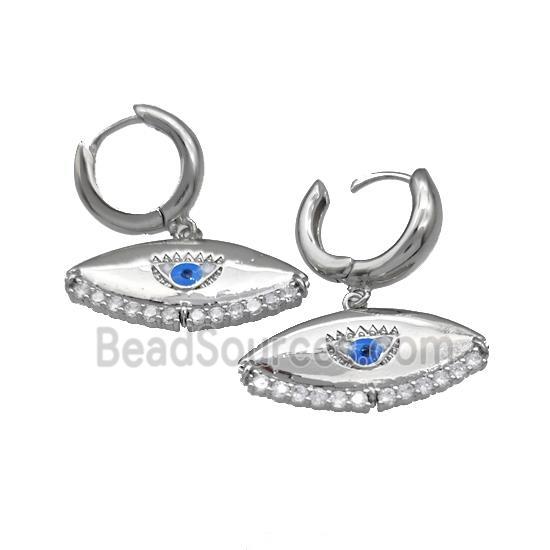 Copper Latchback Earrings With Evil Eye Micro Pave Zirconia Platinum Plated