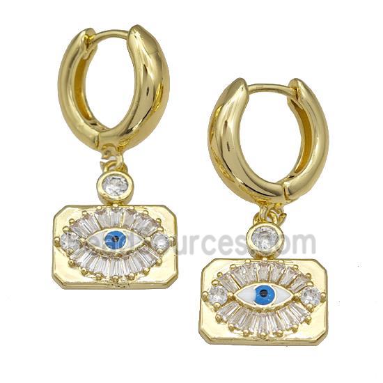 Copper Latchback Earrings With Evil Eye Micro Pave Zirconia Gold Plated