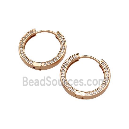 Copper Hoop Earrings Micro Pave Zirconia Rose Gold