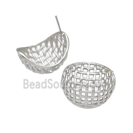 Copper Stud Earrings Hollow Mesh Platinum Plated