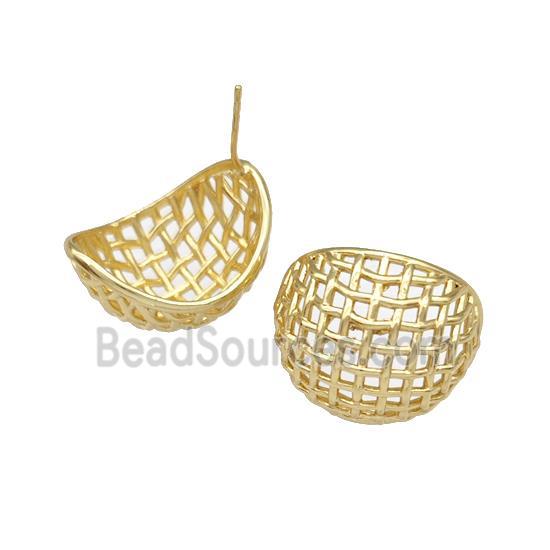 Copper Stud Earrings Hollow Mesh Gold Plated