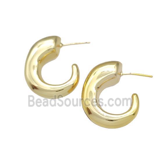 Copper Stud Earrings Hollow C-Shape Gold Plated