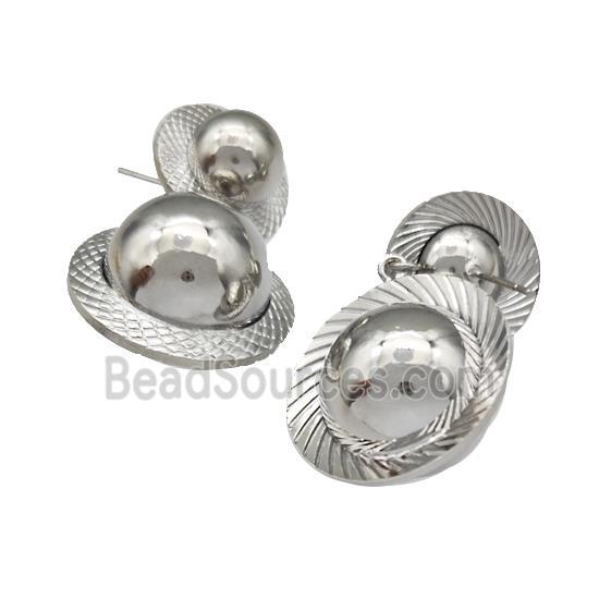 Copper Stud Earrings Planet Hollow Platinum Plated