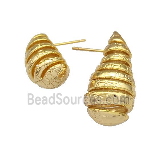 Copper Teardrop Stud Earrings Spiral Hollow Gold Plated