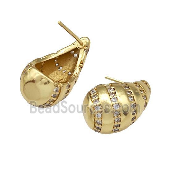 Copper Stud Earrings Micro Pave Zirconia Teardrop Hollow Gold Plated