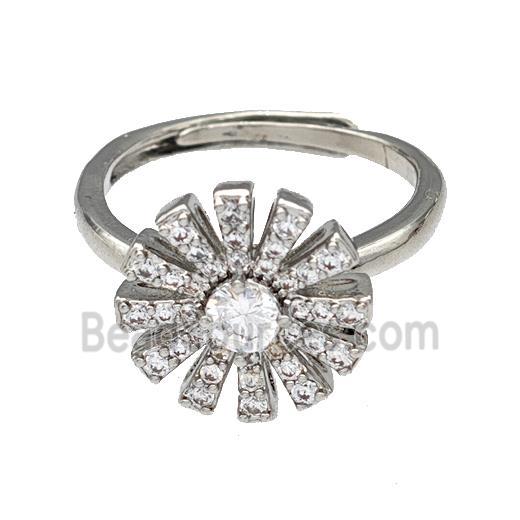 Copper Sun Rings Micro Pave Zirconia Adjustable Platinum Plated