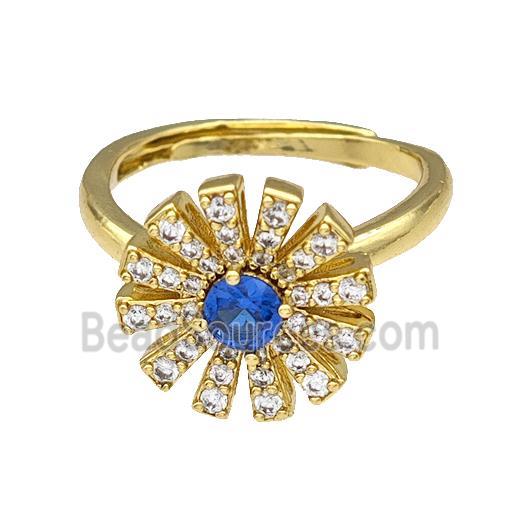 Copper Sun Rings Micro Pave Zirconia Adjustable Gold Plated