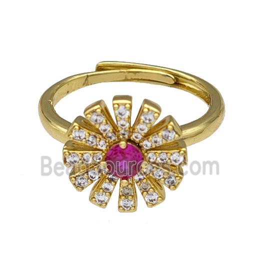 Copper Sun Rings Micro Pave Zirconia Adjustable Gold Plated