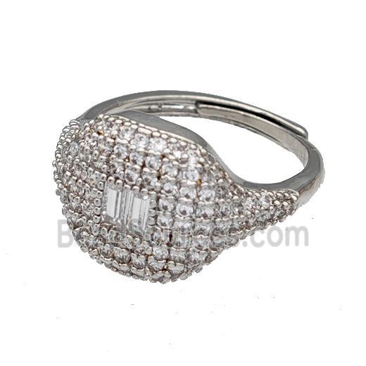 Copper Rings Micro Pave Zirconia Adjustable Platinum Plated