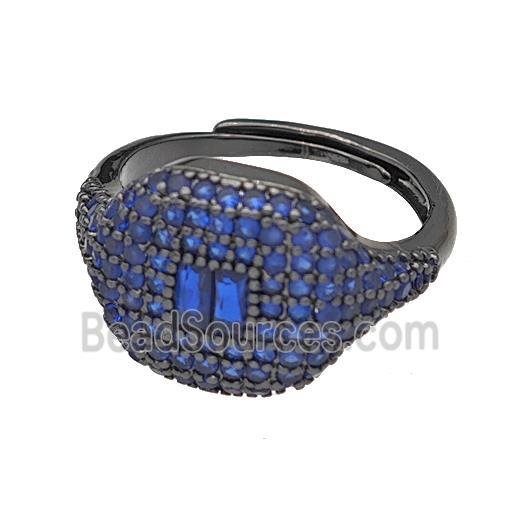 Copper Rings Micro Pave Blue Zirconia Adjustable Black Plated