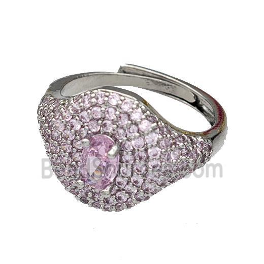 Copper Rings Micro Pave Pink Zirconia Adjustable Platinum Plated