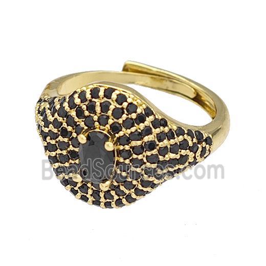 Copper Rings Micro Pave Black Zirconia Adjustable Gold Plated