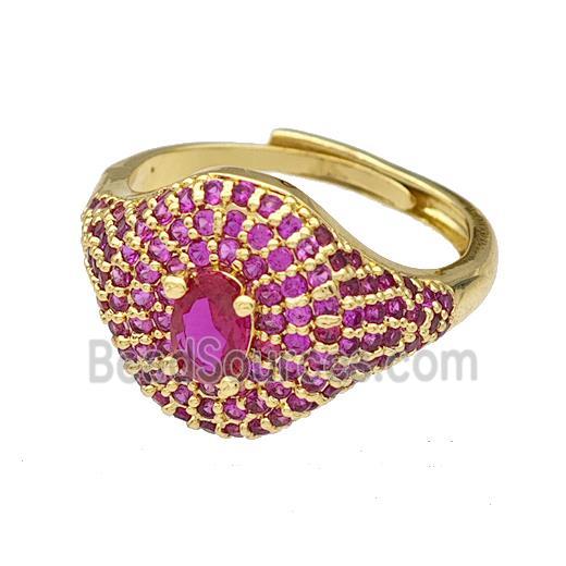 Copper Rings Micro Pave Fuchsia Zirconia Adjustable Gold Plated