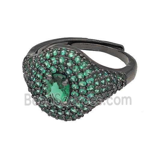 Copper Rings Micro Pave Green Zirconia Adjustable Black Plated