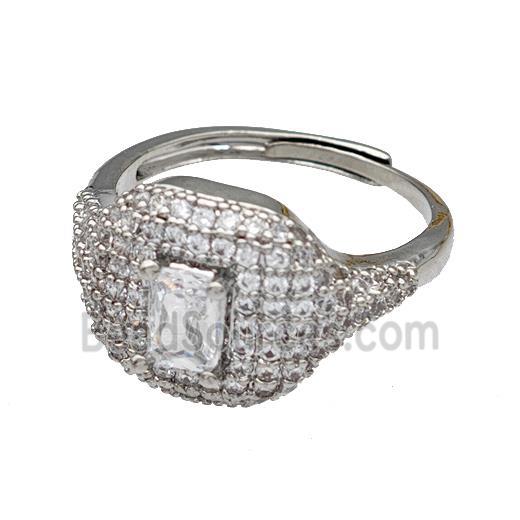 Copper Rings Micro Pave Zirconia Adjustable Platinum Plated