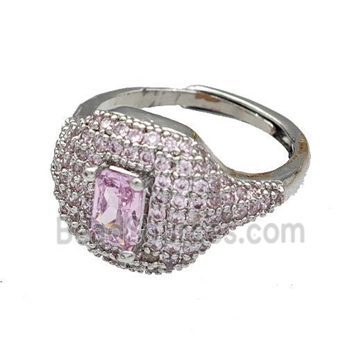 Copper Rings Micro Pave Pink Zirconia Adjustable Platinum Plated