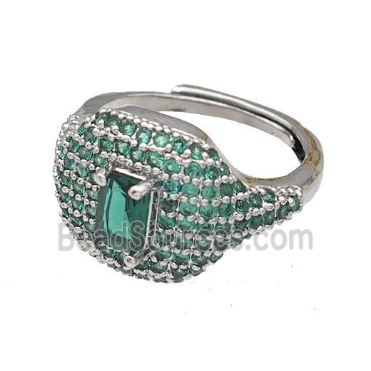 Copper Rings Micro Pave Green Zirconia Adjustable Platinum Plated