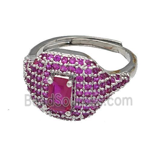 Copper Rings Micro Pave Fuchsia Zirconia Adjustable Platinum Plated