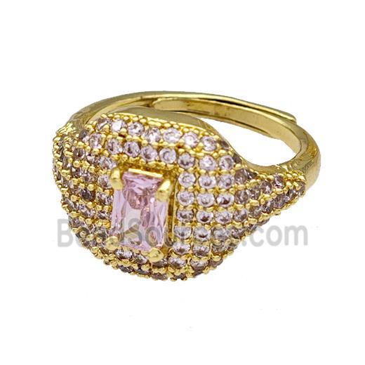 Copper Rings Micro Pave Pink Zirconia Adjustable Gold Plated