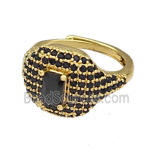 Copper Rings Micro Pave Black Zirconia Adjustable Gold Plated