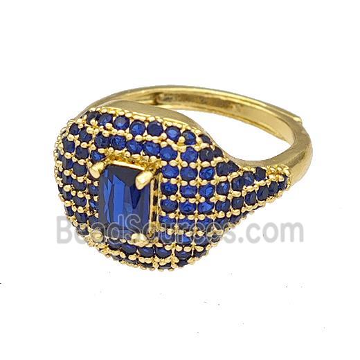 Copper Rings Micro Pave Blue Zirconia Adjustable Gold Plated