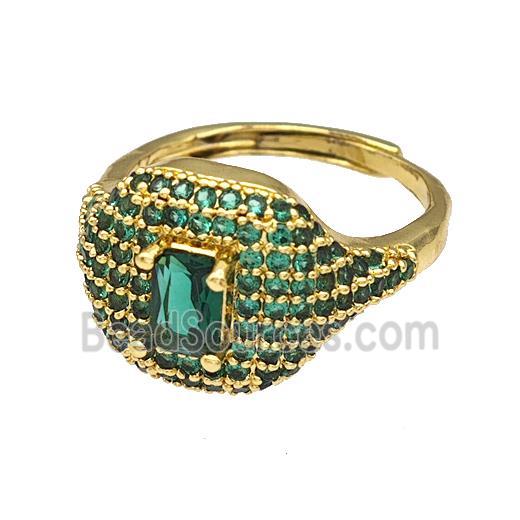 Copper Rings Micro Pave Green Zirconia Adjustable Gold Plated