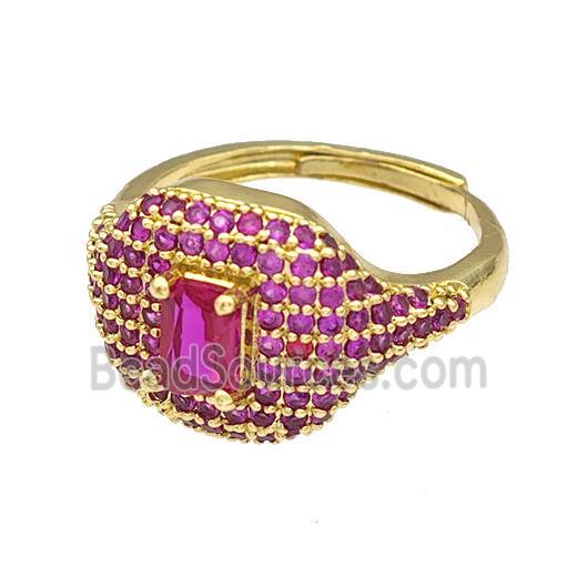 Copper Rings Micro Pave Fuchsia Zirconia Adjustable Gold Plated