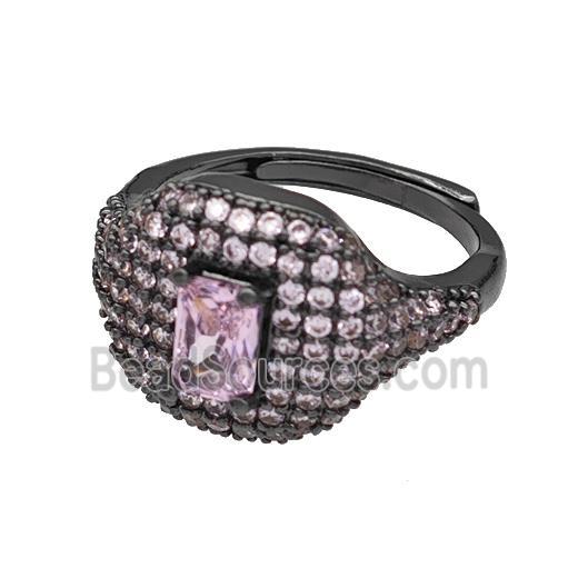 Copper Rings Micro Pave Pink Zirconia Adjustable Black Plated