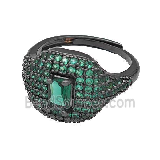 Copper Rings Micro Pave Green Zirconia Adjustable Black Plated