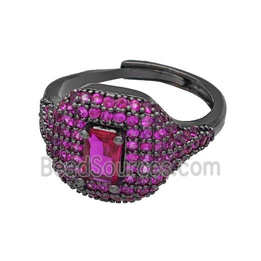 Copper Rings Micro Pave Fuchsia Zirconia Adjustable Black Plated