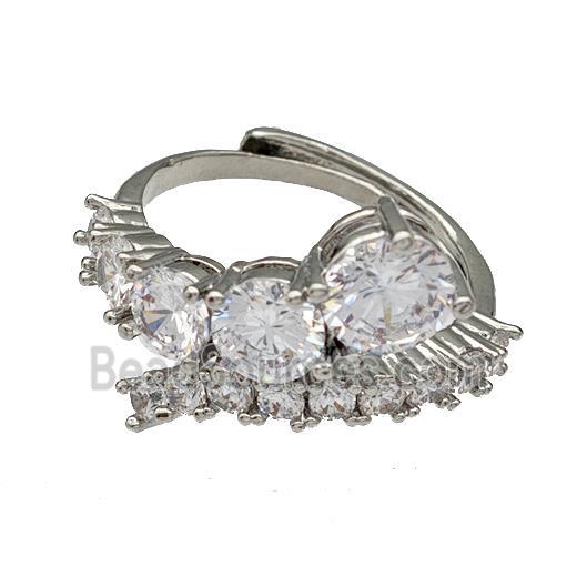 Copper Rings Micro Pave Zirconia Adjustable Platinum Plated