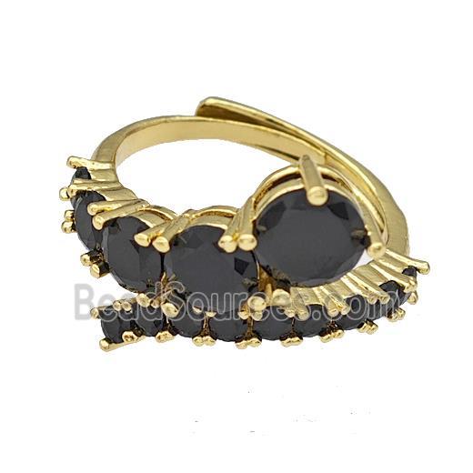 Copper Rings Micro Pave Black Zirconia Adjustable Gold Plated