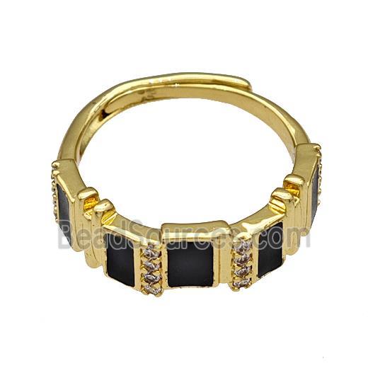 Copper Rings Pave Zircon Black Enamel Adjustable Gold Plated