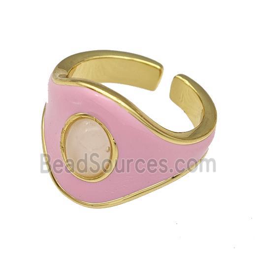 Copper Rings Pink Enamel Gold Plated