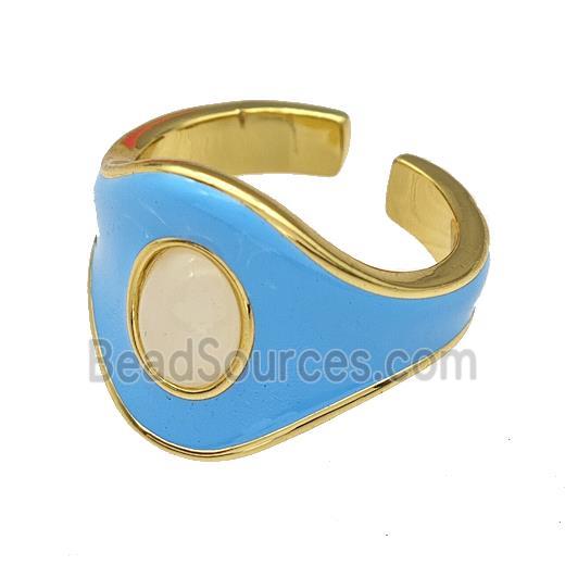 Copper Rings Blue Enamel Gold Plated