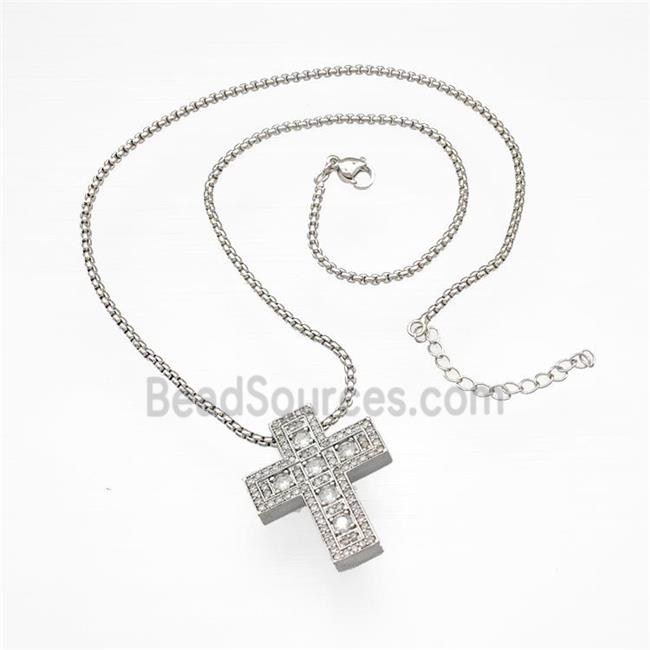 Copper Cross Necklace Micro Pave Zirconia Platinum Plated