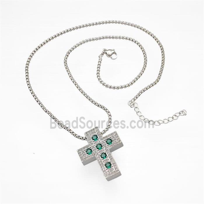 Copper Cross Necklace Micro Pave Zirconia Platinum Plated