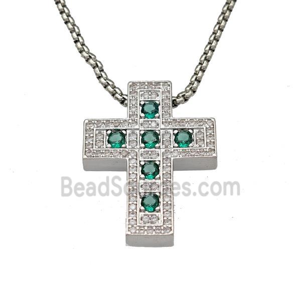 Copper Cross Necklace Micro Pave Zirconia Platinum Plated