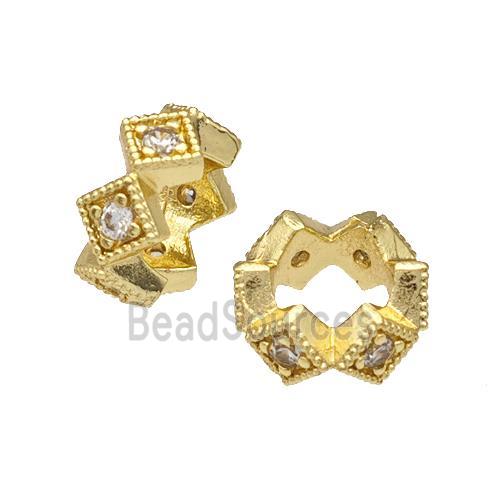 Copper Rondelle Beads Micro Pave Zirconia Gold Plated