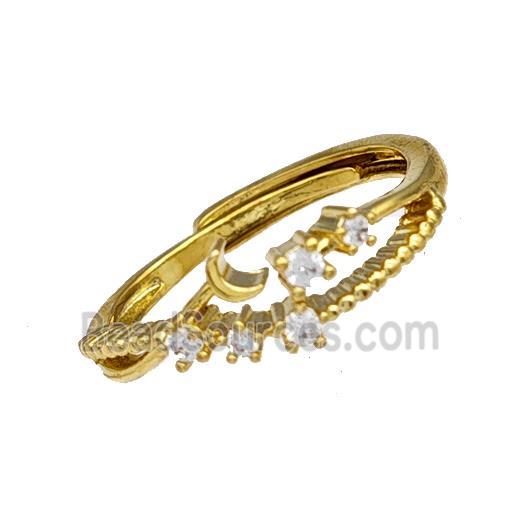 Copper Rings Micro Pave Zirconia Flower Adjustable Gold Plated