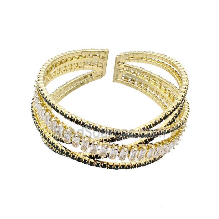 Copper Bangles Pave DarkGreen Zircon Gold Plated