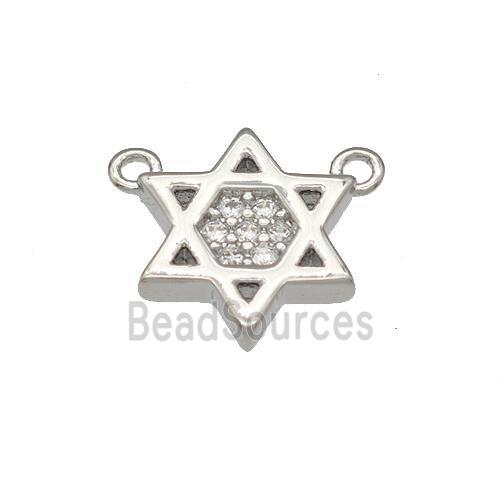 Copper David Star Pendant Micropave Zirconia 2loops Platinum Plated