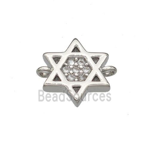 Copper David Star Connector Micropave Zirconia Platinum Plated